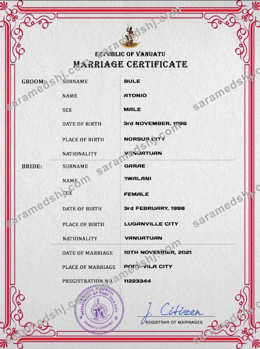 Vanuatu marriage certificate PSD